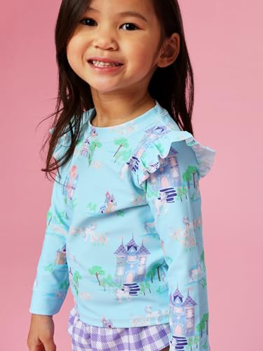Image of RuffleButts Baby Girls Modern Skirted Rash Guard Bikini - UPF 50+ Sun Protection Swimsuit