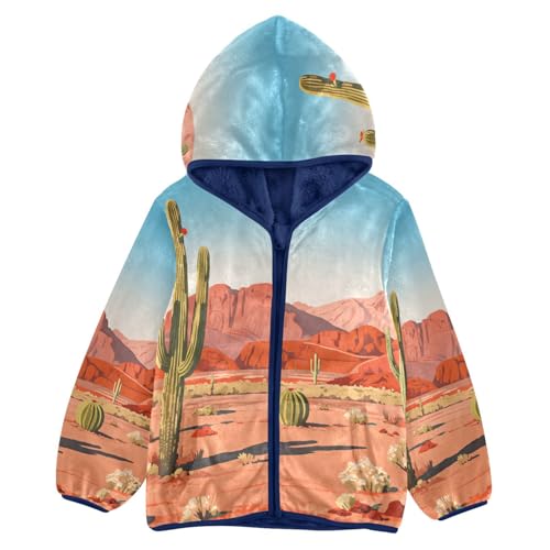 Desert Landscape with Cacti Toddler Fleece Jacket Girl Boys Hooded Fleece Jacket Coat Warm Outwear Zip-up 3-10T