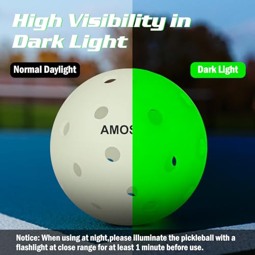 Amoswiz Pickleball-Bälle, leuchtet im Dunkeln, verbesserte nahtlose Outdoor-Pickleballs, 4 Stück, leuchtende Pickle-Bälle, heller und langlebiger für das Spielen bei Nacht