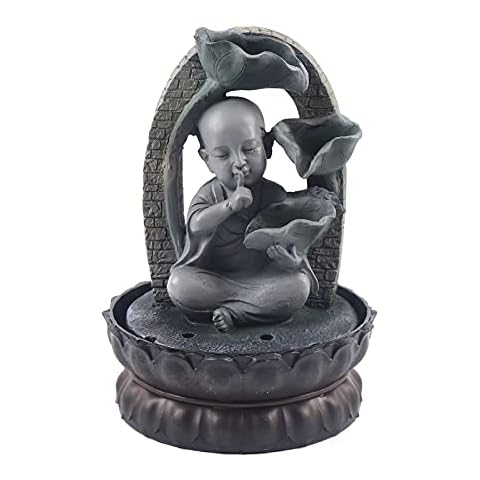 Zimmerbrunnen Buddha Tischbrunnen Wasserfall mit Beleuchtung LED 4 Farben Licht Innen und Außen Gartenbrunnen Harz Wasserbrunnen Simulation Steingarten Luftbefeuchter Deko Cover