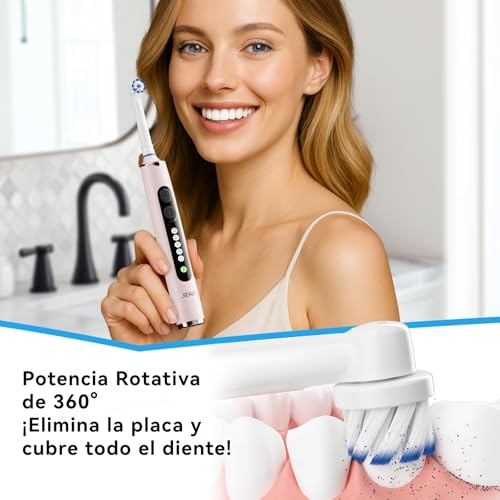 Seago Cepillo Electrico Recargable, Cepillo de Dientes Eléctrico Rotativo con Estuche de Viaje,8 Cabezas para la familia,5 Modos, Temporizador 2 Min,IPX7, SG2607, Rosa - imagen 2