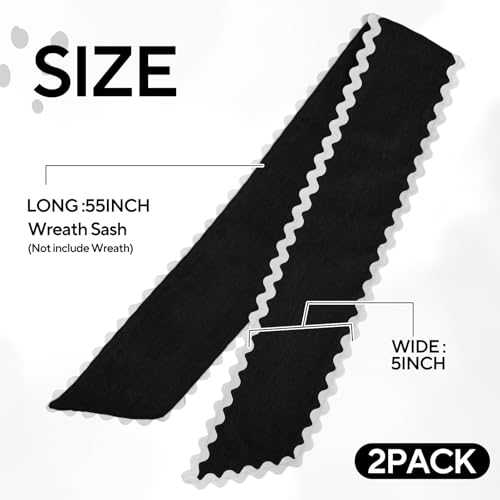2 Pcs Scalloped Wreath Sash for Front Door Ruffle Wreath Ribbon Bow for Yard Porch Garland Home Decor(Black and White) by Yicentdp - Used condition - Image 3