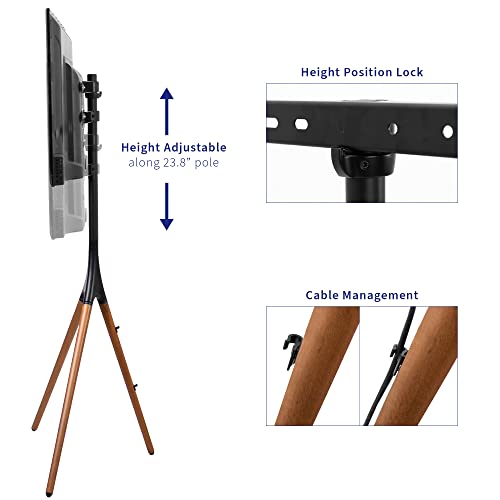 Vivo Artistic Easel 45 To 65 Inch Led Lcd Screen, Studio Tv Display Stand, Adjustable Tv Mount With Swivel And Tripod Base, Black Bracket, Dark Walnut Legs, Stand-Tv65A #TOP3