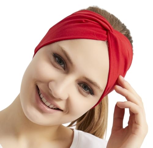 Fasce elastiche per capelli da donna, con nodo, in morbido cotone, tinta unita, antiscivolo, alla moda, sportive, per yoga, allenamento, corsa (rosso, 1 taglia)