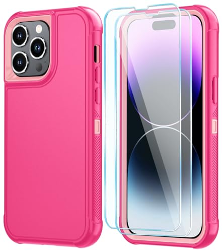 Image of SunStory Compatible with iPhone 14 Pro Max Case with HD Screen Protector, 3-Layer Heavy Duty Full-Body Cover,3 in 1 Hybrid Protective Case for iPhone 14 Pro Max 6.7 inch,PinkRed