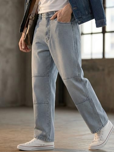 Image of Urbano Fashion Men's Loose Baggy Fit Cut and Sew Panelled Jeans Non-Stretchable