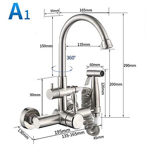 Robinet de cuisine mural premium en acier inoxydable 304 chaud et froid