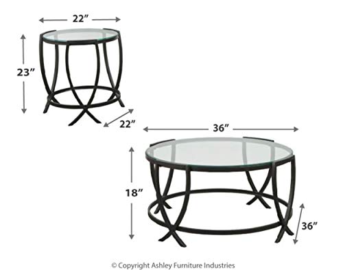 Signature Design By Ashley Tarrin Contemporary Glass Top Round 3-Piece Table Set, Includes Coffee Table And 2 End Tables, Black #TOP2