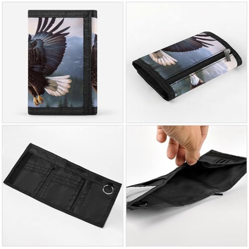 Flying Eagle Print Trifold Wallet with ID Window & Key Ring | Slim Front Pocket Wallet with 8 Card Holder 5
