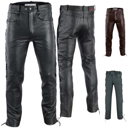 Radmasters Herren Genuine Leder Side-Laced Motorrad Biker Hose – Hochwertige Lederjeans für Fahrten und Freizeit