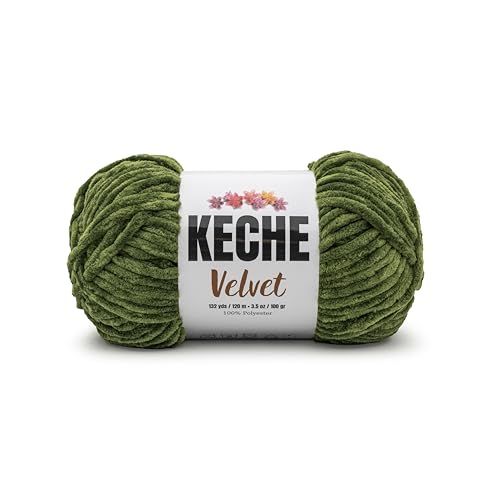 Image of Keche Velvet Yarn for Crocheting, Soft Chenille Bulky Baby Blanket Amigurumi Yarn 100 gr (132 yds) - Grass