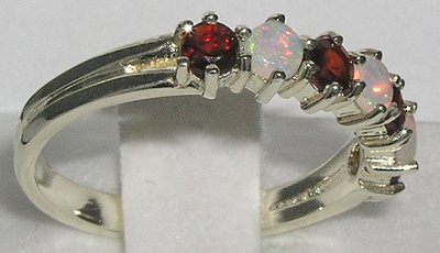 925 Sterling Silver Real Genuine Opal & Garnet Womans Eternity Ring - Size 73