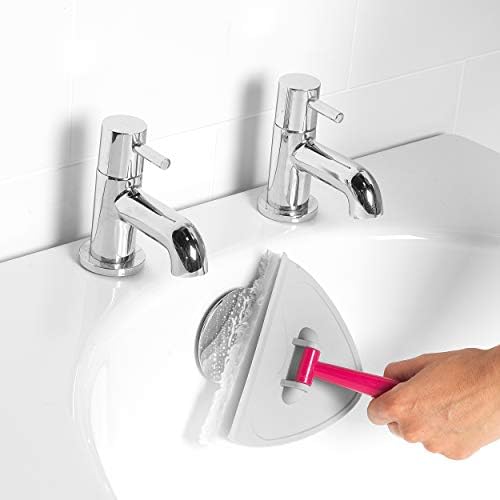 Kleeneze KL076533EU7 Extendable Handle Multipurpose Bathroom Cleaner Mop, Pointed Head, Perfect for Showers, Mirrors and Tiles, Sponge & Squeegee Sides, Handheld Cleaning Tool, Grey/Pink