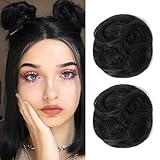 REECHO 2 PCS Mini Claw Clip in Messy & Cat Ears Hair Bun Extensions HB001 Wig Accessory Updo Hairpieces for Women (Pack of 2-3.5' Wavy, Natural Black)