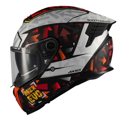 AXXIS Casco Moto Casco Hawk Evo Sv Sketchbook Blanco/naranja/gris Mate Xl Blanco/naranja/gris X-large