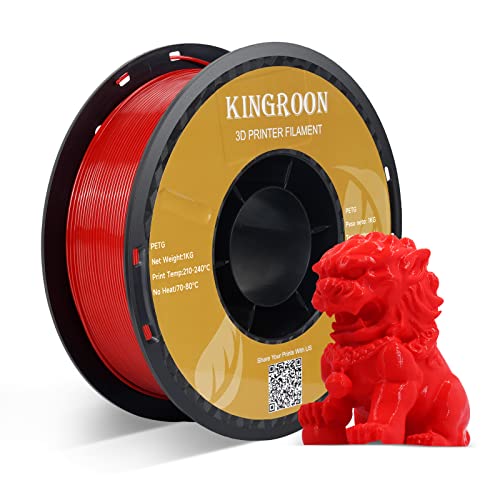Image of Kingroon PETG 3D Printer Filament, Dimensional Accuracy + /- 0.03 mm, 1 kg Spool(2.2lbs), 1.75 mm, Red