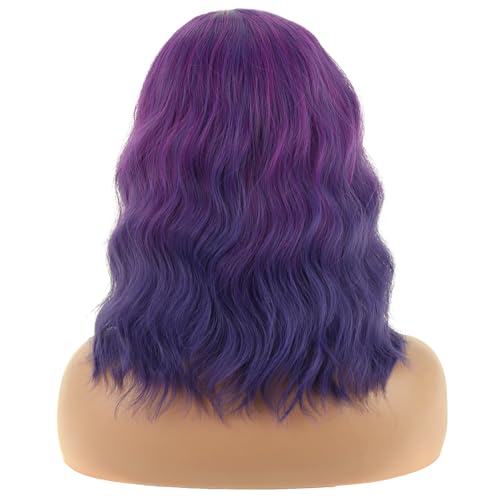 Image of BERON Purple Wigs Women Short Curly Wavy Shoulder Length Hair Wig Girls 14 inch Side Part Synthetic Halloween Costume Cosplay Party or Daily Use Wig