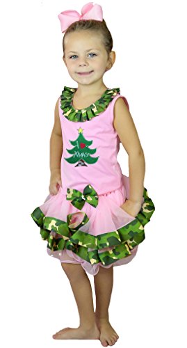 Camiseta de árbol de Navidad rosa y falda camuflaje de pétalos para niña