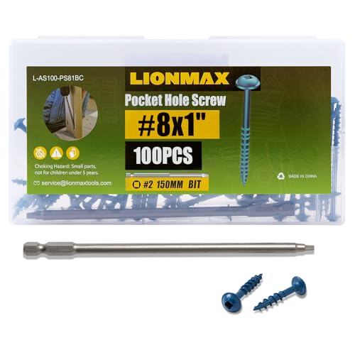 LIONMAX Pocket Hole Screws 1 Inch, 100 PCS Exterior Pocket Screws #8 x 1