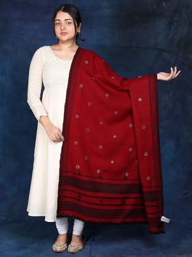 Shawl from Kutch with Embroidered Flowers and Mirrors - Wool2