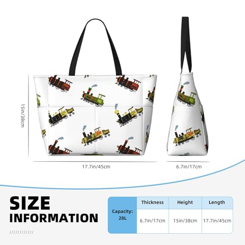 Train Colorful Pattern Large Beach Bag Waterproof Sandproof Swim Tote Pool Bag For Women With Zipper3