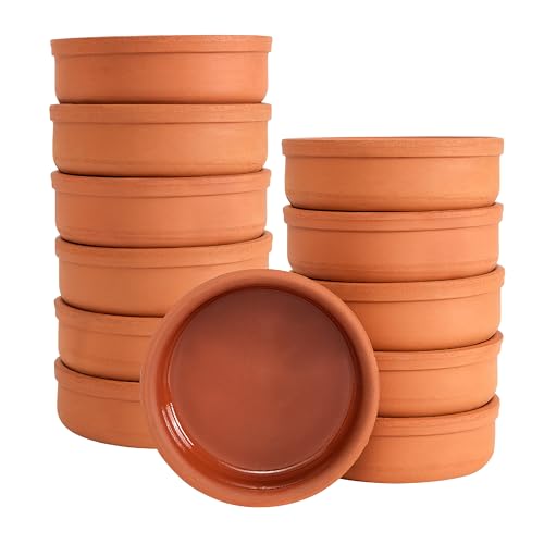 spar-home® Kleine Auflaufformen Runde Güvec Set Töpfe Mini Schmortopf Milchreis Tontöpfe Tontopf-Set Tapas Schalen aus Ton (12er-Set)