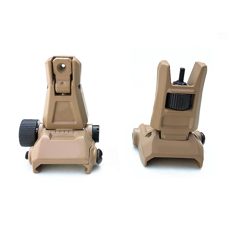 Flip Up Fold Front & Rear Sight?Nylon Backup Sights Set?Left Right Adjustable Sight?Turnover Aperture?for 20mm Rail (DE)