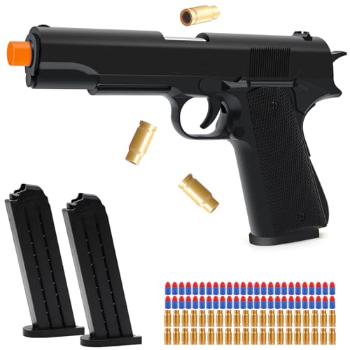 EagleGrove Soft Bullet Toy Gun with Shell Ejecting Black Toy Pistol Guns with 50 Foam Bullets Fake Prop Gun for Halloween Costume/Cosplay Outdoor Shooting Game Toys Gifts for Christmas Birthday