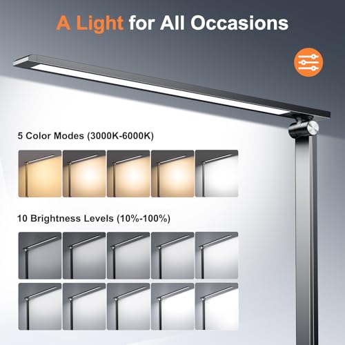 Ylatoial Schreibtischlampe LED Dimmbar, LED Tischlampe mit 5 Farben und 10 Helligkeitsstufen, USB Ladeanschluss, Nachtlicht, Timer, Touch Steuerung, Schreibtischlampe Kinder für Lektüre Büro, Schwarz