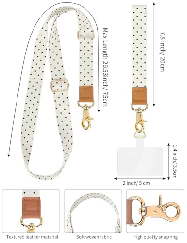 Knagsfa Phone Lanyard Crossbody Strap, Adjustable Neck Strap and Wristlet Strap for Phone Wallet ID Badge, Around the Neck Wristlet Shoulder Wrist Keychain with 2 Phone Tabs, Beige Polka Dots - image 3