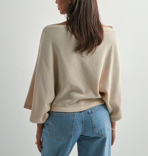 Women Poncho Sweater Off Shoulder Boat Neck Long Sleeve Oversized Sweater Top Shawl Wraps Knit Top3