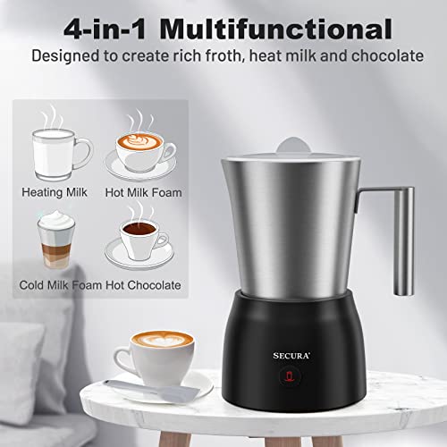 Image of Secura 17oz Detachable Milk Frother and Steamer, Stainless Steel Electric Hot /Cold Foam Maker for Lattes, Cappuccinos & Hot Chocolate, Upgraded 2-in-1 Whisks, Non-Stick & Teflon-Free Design