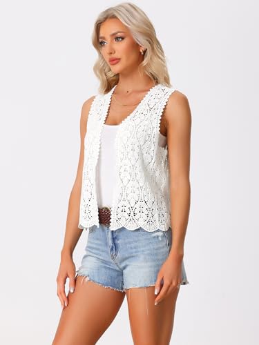 Image of Allegra K Women's Floral Crochet Hollow Out Sleeveless Open Front Boho Vest Cardigan