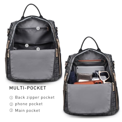 Image of JULIE FERRARO Women's Convertible Backpack Purse Vegan Leather Fashion Backpack Bag Large Capacity Travel Shoulder Bag with Wristlet 2PCS Set