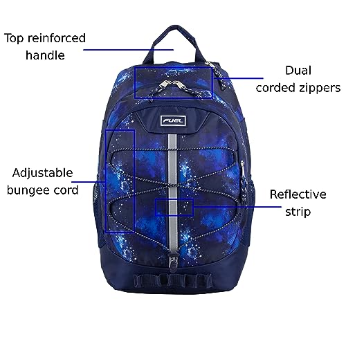 FUEL Hiking Backpack for Women Men Terra Sport, Travel, College, Gym, Work with Laptop Sleeve, Bungee, 18 Inches, Dark Blue Galaxy3