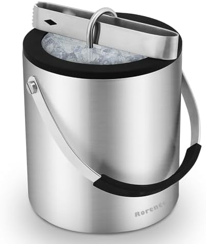 2L Edelstahl Eiswürfelbehälter - Doppelwandiger Eiskübel Mit Sieb & Eiszange