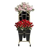 Ediess1nDT 3-Tiers Flower Display Stand with Plastic 6 Black Buckets Movable Bouquet Shelf Flower Rack Home Flower Shop Metal Moving Gold Plant Stand Cart Shelf with Wheels