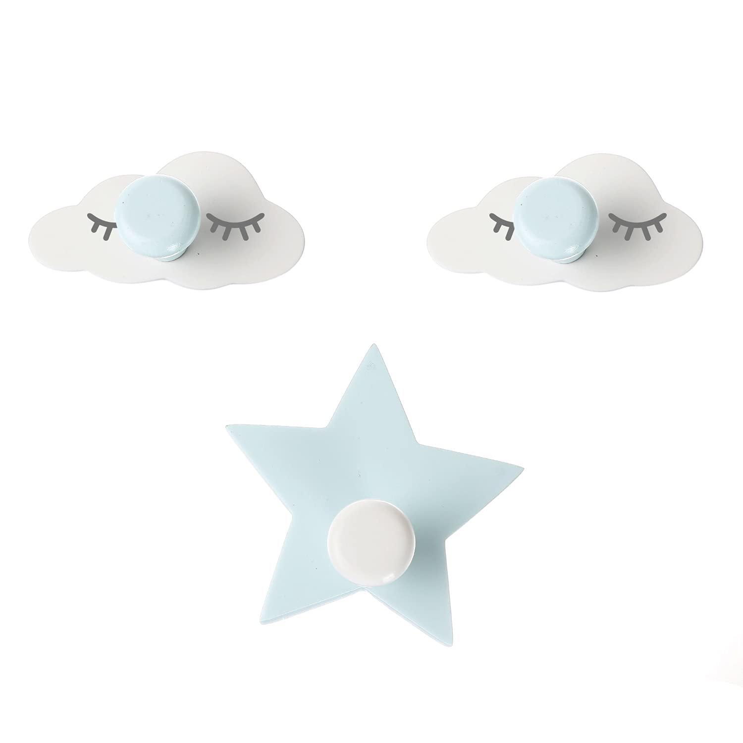 FLY FROG Wall Hooks in MDF Wood with Cloud and Star Design | Soft Round Edges | Multi-Purpose Home Décor | Wooden Screw-Mounted Hook for Kids' Room and Utility Items in Blue