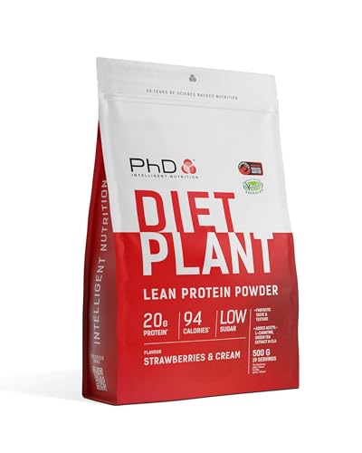 PhD Nutrition Diet Plant, Vegan Protein Powder Plant Based, Strawberries and Cream, High Plant Protein, 19 Servings Per 500g Bag