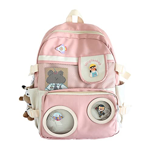 Kawaii Backpack with Kawaii Pin and Plush Pendant Girls School Bag Aesthetic Backpack Nylon Waterproof Leisure Daypack Fashionable Backpacks (#2) Cover