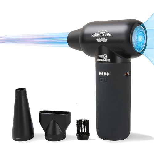 Compressed Air Duster - Electric Duster for Hair Barber, 3 Gear Mini Portable Jet Dry Air Blower, Cordless Vacuum Cleaner, for PC, Office,Salon, Fan, Laptop, Keyboard, Car -Black