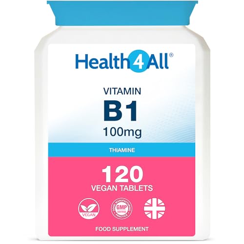Health4All Vitamin B1 Thiamine 100mg, 120 Tablets 4 Months Supply, Easy to Swallow Thiamin High Strength Supplement for Heart Health, Nervous System and Metabolism, Vegan | Made in The UK
