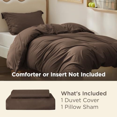 Image of Bedsure Twin /Twin XL Duvet Cover, Double Brushed Bedding Set, Dark Brown | For Kids & Adults, 68 inchx90 inch Comforter Cover, Hotel Luxury, All Season, Breathable, Easy Care, Lightweight, Zipper Closure