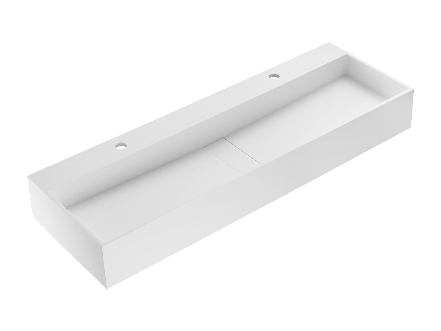 Vente-unique - Lavabo suspendido Yamdrok - L 120cm x A 40cm x H 15cm - superficie sólida - blanco