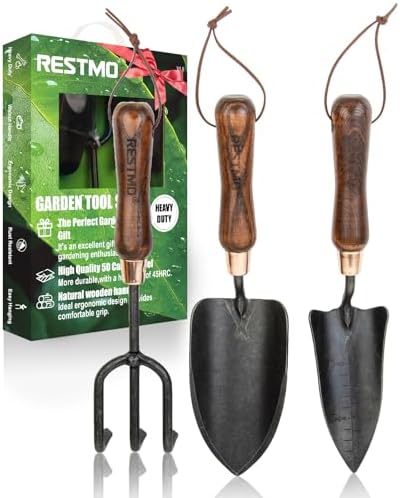 RESTMO 3-in-1 Heavy Duty Gardening Tools Kit, Premium Carbon Stee...