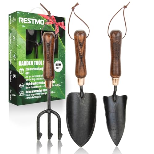 RESTMO 3-in-1 Heavy Duty Gardening Tools Kit, Premium Carbon Steel Garden Hand Tools with...