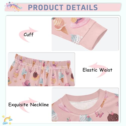 Cartoon Pajamas Set Ice Cream Sunhat Pattern Pink Long Sleeve PJs Cotton Jammies Sleepwear Top and Pants4