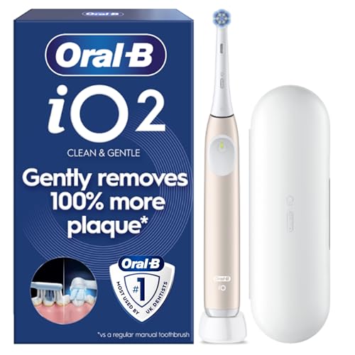 Oral-B iO2 Electric Toothbrush for Adults, 1 Handle, Calm Pink - 1 Gentle Care Brush Head, Travel Case, Travel Refill Holder, Designed by Braun, UK Two Pin Plug