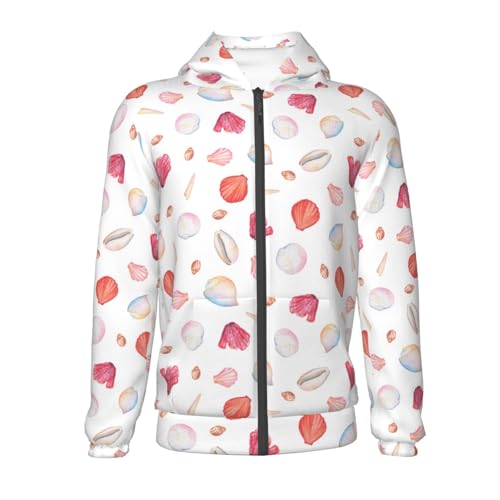 Red coral and scallop seashell Kid Hoodies Boys Zip Up Sweatshirts Girls Pullover with Pocket2