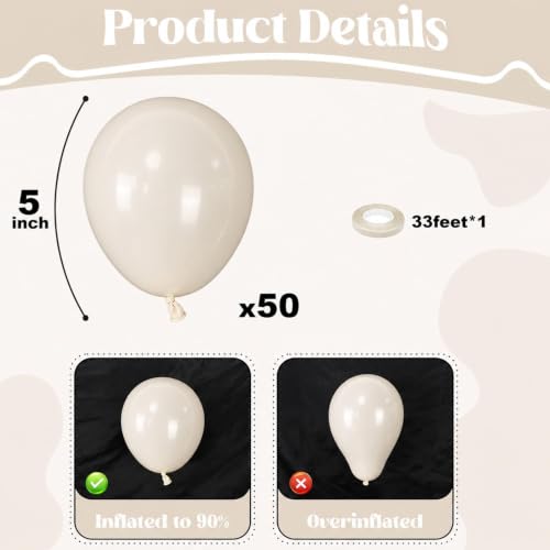 Image of Togvu White Sand Balloons, 50Pack 5 Inch Small Mini Cream Beige Latex Party